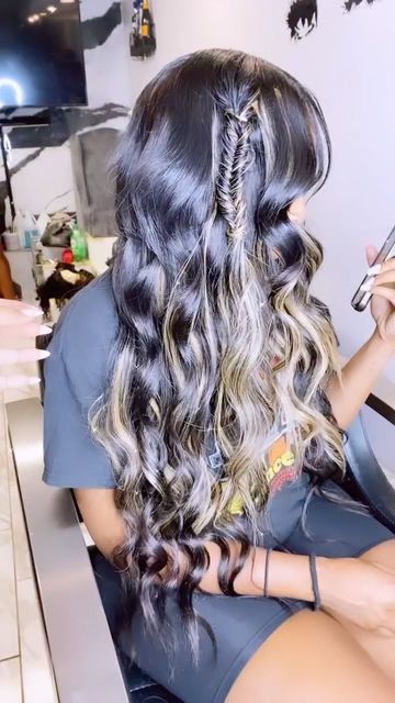 Curly Hair With Fishtail Braid, Curled Hair With Fishtail Braid, Fish Tail Braid On Wig, Middle Part With Fishtail Braid, Side Part With Fishtail, Quick Weave With Fishtail Braid, Curls With Fishtail Braid, Sew In With Fishtail Braid, Wig With Fishtail Braid