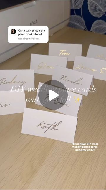 Sami Robinson on Instagram: "DIYing Elegant Wedding Place Cards with Cricut Maker 3! 🎨 Crafting Inspiration for Brides!  Discover how I created these stunning place cards with the power of my @cricut_anz   In this project, I put three essential tools to work: Debossing, Foiling, and the Standard Blade, which was so cool to see what the #Cricutmaker3 can actually do!!  I’m eager to explore more possibilities with my Cricut, experimenting with different blades and techniques. So, don’t forget to drop your suggestions in the comments section. What would you like to see next on my crafting journey?  Stay tuned for more DIY wedding magic! 🪄💍  #DIYWeddingProjects #CricutMaker3Crafts #CraftyBrides #WeddingCraftInspo #CricutCrafting #HandmadePlaceCards #WeddingDIY #CreativeBrides #CricutCreatio How To Make Place Cards With Cricut, Wedding Place Cards Cricut, Elegant Place Cards, Cricut Place Cards Wedding, Cricut Name Place Cards, Wedding Place Card Ideas Diy, Diy Wedding Name Cards, Cricut Debossing Projects, Cards With Cricut Maker