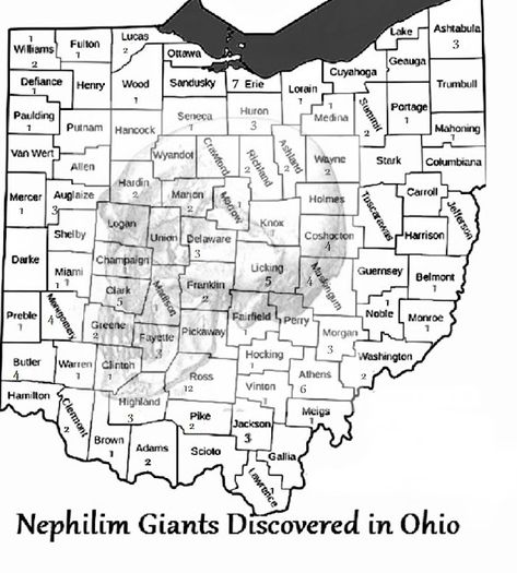 www.nephilimgiants.net : Map of Nephilim Giants Discovered in Ohio: 125 Historical Accounts Giants Nephilim, Map Of Ohio, Human Giant, Giant Human, Ashtabula County, Creepy History, Nephilim Giants, Newark Ohio, Giant People