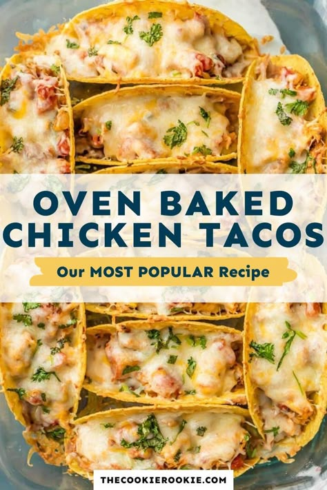 Chicken Tacos are the perfect EASY weeknight dinner. OVEN BAKED chicken tacos have lots of flavor and none of the stress. Best tacos ever! Baked Chicken Tacos Recipe, Best Chicken Taco Recipe, Oven Baked Chicken Tacos, Chicken Tacos Recipe Easy, Oven Baked Tacos, Tacos Chicken, Chicken Tacos Recipe, Spicy Baked Chicken, Chicken Tacos Easy