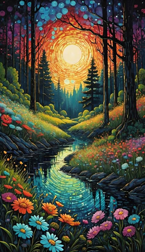 Landscape Ideas Painting Acrylics, Fanasty Landscape Art, Fantasy Artwork Landscape Forests, Fairytale Landscape Painting, Trippy Nature Painting, Iphone Wallpaper Scenery, Beautiful Wallpaper Images, Basic Art Techniques, Trippy Forest Art