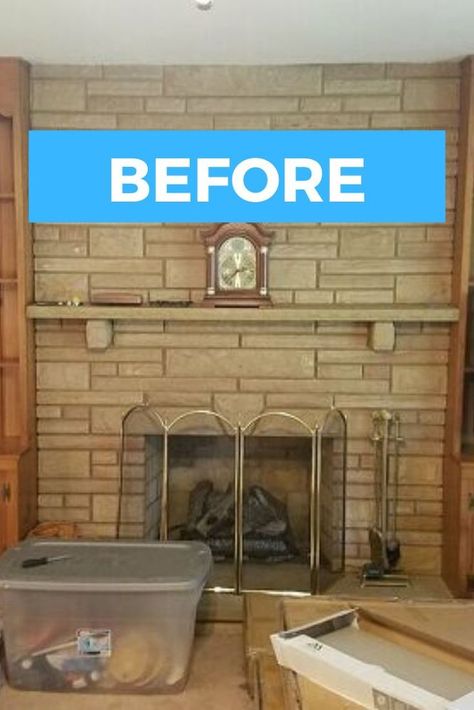 Fireplace Remodel Ideas Before And After, Full Wall Brick Fireplace Makeover Ideas, 1960s Brick Fireplace Makeover, 90s Brick Fireplace Makeover, Brick Fireplace Makeover Before After, Update A Brick Fireplace, Budget Friendly Fireplace Makeover, Update Brick Fireplace Before After, Yellow Brick Fireplace Makeover