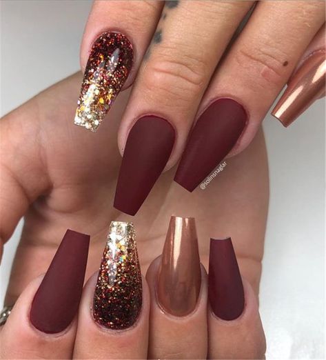 Burgundy Coffin Nails, Acrylic Ombre, Burgundy Nail Designs, Red Stiletto Nails, Short Coffin Nails Designs, Ombre Burgundy, Wine Nails, Nail Design Video, November Nails