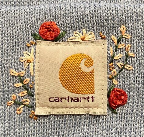 Carhartt Embroidered Beanie, Embroidered Carhartt Beanie, Embroidered Hats Ideas, Carhartt Hats, Beanie Embroidery, Realistic Embroidery, Embroidered Beanies, Hand Embroidered Gifts, Embroidered Carhartt