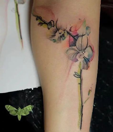 Orchid Flower Tattoo, Watercolor Orchid Tattoo, Orchid Tattoos, Nana Tattoo, Orchid Flower Tattoos, Watercolor Orchid, Lace Tattoo Design, Polka Tattoo, Watercolor Orange