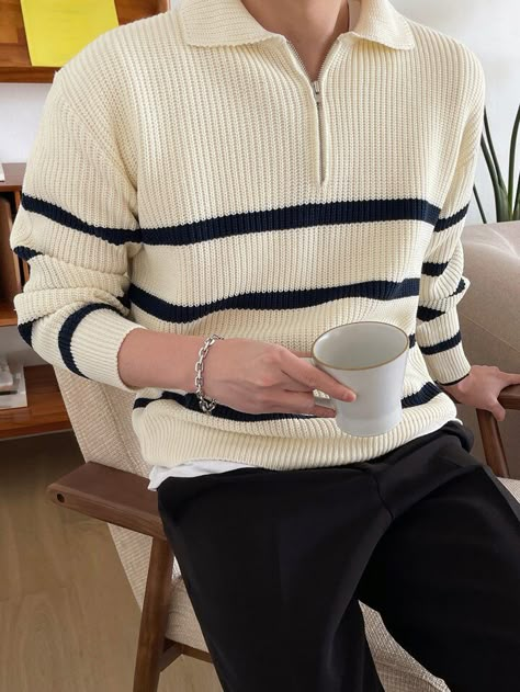 Old Money Men, Sweater Outfits Men, Money Men, Sweater Polo, Beige Pullover, Guys Fashion, Classy Outfits Men, Chic Sweater, Pullover Outfit