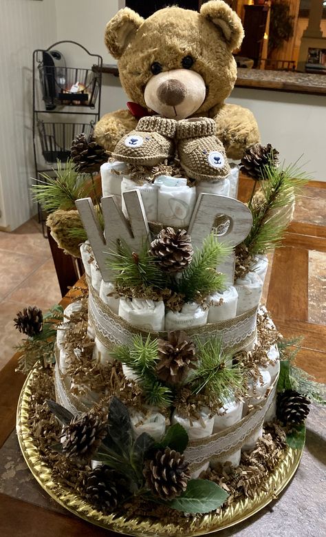 Woodland Theme Treats, Woodland Baby Shower Theme Boy Forest Animals Diaper Cakes, Woodland Theme Diaper Cake Boy, Woodsy Baby Shower Theme, Woodland Theme Diaper Cake, Woodland Diaper Cake Ideas, Wildlife Baby Shower Ideas, Woodland Baby Shower Centerpieces Boy, Outdoorsy Baby Shower Ideas