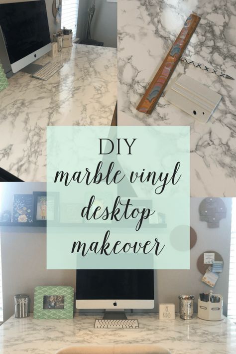 Contact Paper Desk Makeover, Desk Makeover Diy Contact Paper, White Marble Desk Top, Marble Contact Paper Desk, Ikea Table Desk, Ikea Desk Makeover, Contact Paper Makeup Vanity Top, Ikea Galant Desk, Desktop Makeover