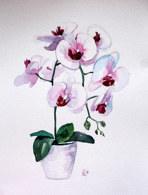 Watercolor Art Orchids, Watercolor Orchids Painting, Orchid Watercolor Painting, Watercolor Art Floral, Orchid Watercolor, Watercolor Orchid, Orchid Painting, Orchid Drawing, Orchid Art