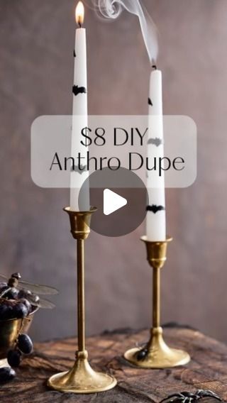 Anne Marie | Stager & Designer on Instagram: "Why pay $36 when you can make a dupe for $8? 👏  How cute are these DIY bat candles? 🦇🦇🦇  I bought 2 white taper candles from @hobbylobby. They were 40% off of $1.29. Then I ordered $5 tatoos from @amazon.   Comment “BAT” for links. 🔗🔗🔗  LIKE+SHARE+SAVE * * #halloweendecor #halloweendiy #halloweenideas #halloweendiydecor #decoratingforhalloween #easydiy  #anthrohome #anthro #diyhomedecor #halloweendiy #halloween #easydiys #ghostdiy  #spookyseason #spookyszn #halloweendecor #diydecor  #halloween2024  #halloweeniscoming  #halloweenfinds #halloweencountdown #halloweendecor #halloweendecorations #halloweendecoration #anthropologiestyle #anthropologieinspired #anthropologie#dupes#budgetfriendlydecor" Diy Halloween Taper Candles, Anthropologie Halloween Decor, Halloween Taper Candles, Halloween Anthropologie, Diy Taper Candles, Cozy Hobbies, Halloween Bats Diy, White Taper Candles, Diy Anthropologie