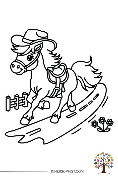 Cowboy Horse - Coloring Page Rodeo Coloring Pages, Cowboy Attire, Horse Coloring Pages, Cowboy Horse, Art Patterns, Western Theme, Cool Coloring Pages, Horse Coloring, Free Coloring Pages