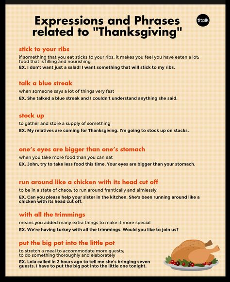 Expressions, Idioms and Phrases related to "Thanksgiving" Teaching Adults, Teaching Holidays, Thanksgiving Dinner Recipes, Idioms And Phrases, Esl Activities, English Idioms, Esl Teaching, Language Resources, Learn English Vocabulary