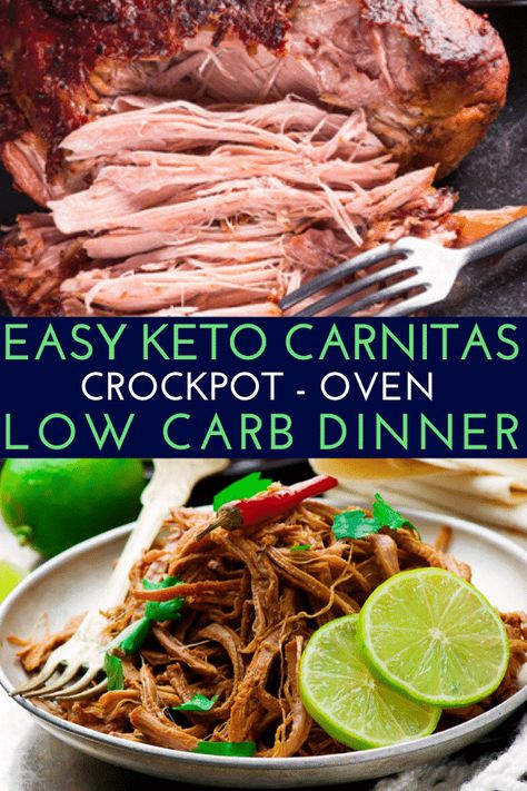 Low Carb Carnitas, Carnitas Authentic, Keto Carnitas, Oven Carnitas, Crockpot Carnitas Recipes, Low Carb Pulled Pork, Keto Dinner Recipe, Pulled Pork Recipe Slow Cooker, Mexican Pulled Pork