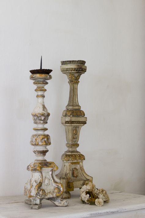 Candlestick Display Ideas, French Candles, Candlestick Display, Historical Ceramics, French Candlesticks, Ceramic Forms, Patina Style, Painted Candlesticks, Chateau Style