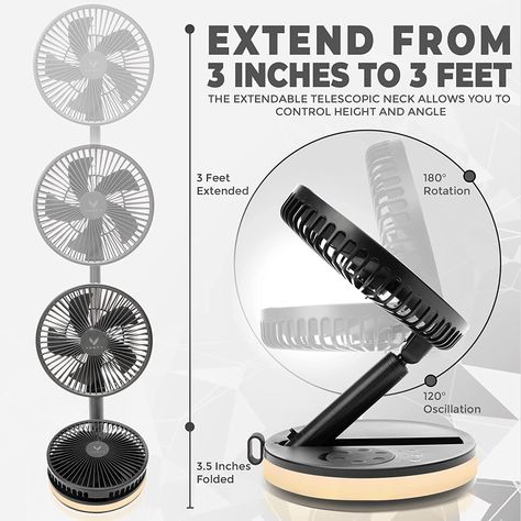 THE ORIGINAL VENTY PORTABLE FAN - You’ve never experienced a Battery Operated Fan like this. The Venty 4-Speed oscillating rechargeable fan is foldable, durable, extendable & sleek. It Oscillates 120°, rotates 180°, and only weighs 2.6lbs! Perfect for travels, at work, at home or as a camping fan.

TOTALLY WIRELESS

MIGHTY BATTERY POWER - Get up to 48 hours of cooling fan action with every charge. 

LED LIGHTS & REMOTE CONTROL

THE PERFECT TRAVEL BUDDY Camping Heater, Gadgets For Women, Organize Ideas, Camping Fan, Suv Camping, Ambiance Lighting, Cool Fan, Craft Room Design, Fan Portable