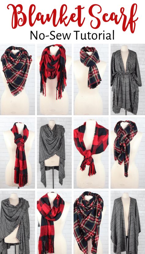 How to Make a Blanket Scarf | No Sew | Sweet Red Poppy No Sew Scarf, No Sew Blankets, Scarf Tutorial, Beginner Sewing, Plaid Blanket Scarf, Beginner Sewing Projects Easy, Leftover Fabric, How To Hem Pants, Sew In