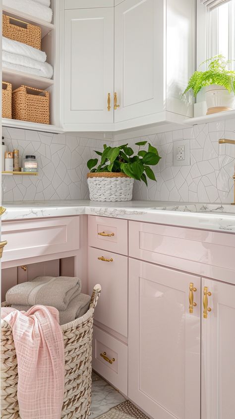 Elevate your laundry room from functional to fabulous with our curated collection of 44 elegant laundry room ideas that exude timeless style and sophistication. Dive into a world of chic design elements, luxurious finishes, and clever organizational solutions that will transform your laundry room into a space you'll love spending time in. Chic Laundry Room Ideas, Pink Laundry Room, Chic Laundry Room, Elegant Laundry Room, Unicorn House, Laundry Room Decor Diy, Pink Laundry, Pink Laundry Rooms, Boho House Decor