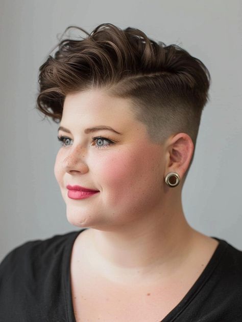 Short Hairstyles For Chubby Faces, Pixie Cut Shaved Sides, Hairstyles For Chubby Faces, Short Wavy Pixie, Hairstyle For Chubby Face, Short Shaved Hairstyles, Best Short Hairstyles, Wavy Pixie, Short Hair Undercut