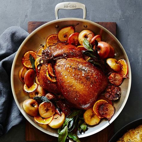 Herbed Roast Chicken with Apples and Orange | Williams-Sonoma Christmas Roast Chicken, Turkey Receipe, Chicken With Apples, Orange Dinner, Chicken Roast, Delicious Chicken Dinners, Roasted Apples, William Sonoma, Roast Recipes