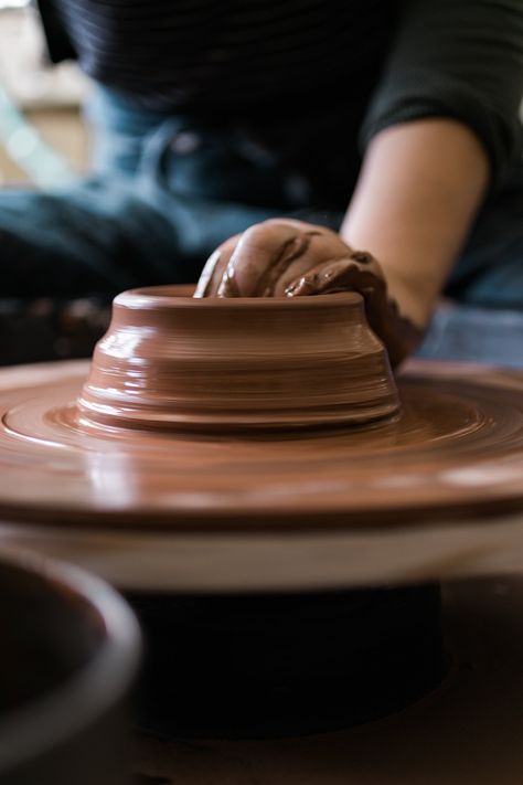 Pottery Wheel Photography, Throwing Clay Aesthetic, Pottery Asthetic, Throwing On The Wheel, Pottery Photoshoot, Throwing Pottery, Pottery Throwing, The Potter's Hand, Throwing Clay