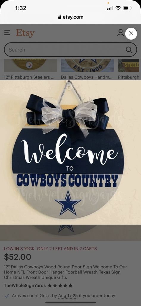 Cowboys Door Sign, Dallas Cowboys Door Hanger, Door Sign Ideas, Cowboy Door, Door Hanger Ideas, Texas Signs, Hanger Ideas, Wood Door Hangers, Round Door