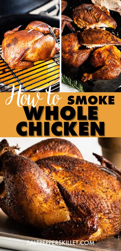 Smoked Chicken Roaster, Smoked Fryer Chicken, Whole Chicken Recipes Smoked, Whole Chicken On Pellet Smoker, Whole Chicken Pellet Smoker, Whole Chicken On The Smoker, Treager Smoked Whole Chicken, Smoker Whole Chicken Recipes, Smoked Full Chicken