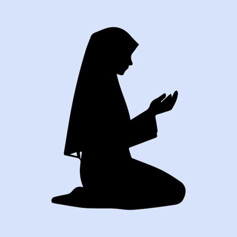 Silhouette of a muslim woman praying on ... | Premium Vector #Freepik #vector #pray #prayer #praying #prayers Praying Side View, Praying Drawing Reference, Praying Silhouette, Praying Drawing, Pray Muslim, Muslim Praying, English Classroom Posters, Bible Painting, Woman Praying