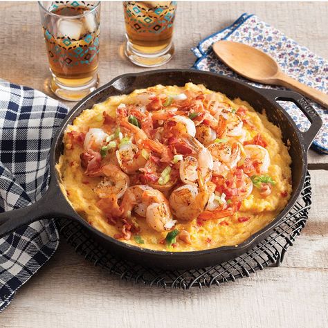 Smoked Gouda and Cheddar add creaminess to this full-flavored  Shrimp and Grits Casserole. Shrimp And Gouda Grits Recipe, Gouda Grits Recipe, Shrimp And Grits Casserole, Gouda Grits, Grits Casserole, Grits Recipe, Shrimp Grits, Shrimp And Grits, Shrimp N Grits