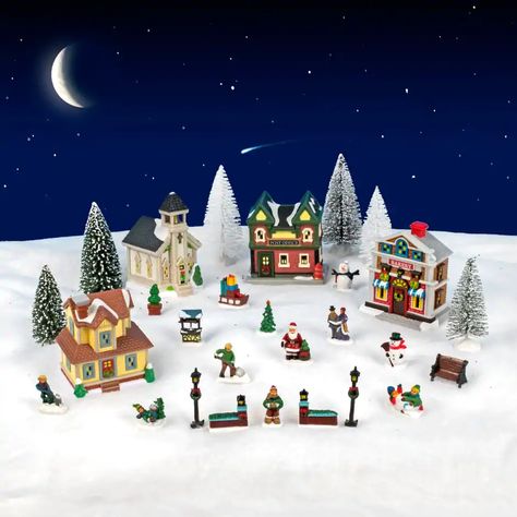 Christmas Village Collections, Christmas Village Sets, Christmas Village Accessories, Glitter Houses, Holiday Village, Dollar Tree Store, Holiday Red, Miniature Christmas, Special Characters