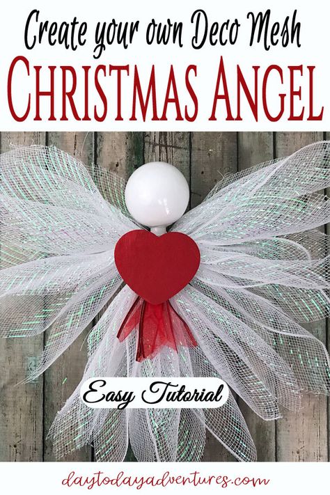 Tutorial to make a Deco Mesh Angel. Make these in any size for wreaths or tree toppers #Christmas #angel #crafts #Christmascrafts #diy Tulle Angels Diy, Angels Crafts, Angel Tutorial, Angel Ornaments Diy, Peppermint Wreath, Xmas Angels, School Wreaths, Deco Mesh Crafts, Christmas Angel Crafts