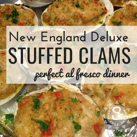 Leftover Clam Recipes, Stuffed Clams Recipe New England, Clam Stuffing Recipe, Stuffed Clams Recipe, Steamer Clam Recipes, Baked Clams Recipe, Stuffed Quahogs, Stuffed Clams, Baked Clams