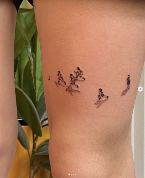 Curious Tattoo Ideas, Frisbee Tattoo, Little People Tattoo, Run Tattoo, People Tattoo, Ant Tattoo, Running Tattoo, 50 Tattoo, Food Tattoos