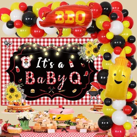 Amazon.com: BBQ Baby Shower Decorations for Boy Girl - It’s A BabyQ Backdrop, Baby Q Balloon Arch Kit with Sauce Bottle BBQ Pig Foil Balloons, Barbecue Themed Gender Reveal Picnic Party Supplies : Toys & Games Bbq Balloon Arch, Baby Q Balloon Arch, Baby Shower Bbq Decorations, Gender Reveal Ideas For Party Theme Bbq, Barbecue Gender Reveal Party, Gender Reveal Bbq, Babyq Decorations, Bbq Baby Shower Decorations, Barbecue Baby Shower