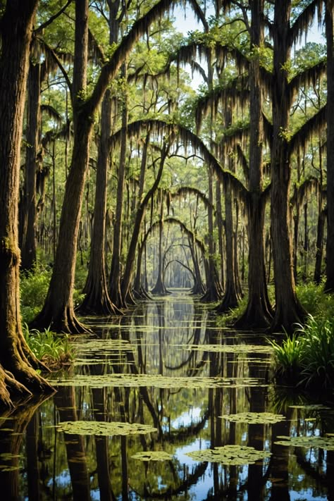 Mysteries of the Swamp: Exploring Louisiana's Enchanting Bayous Beautiful Swamp Aesthetic, Louisiana Aesthetic Wallpaper, Bayou New Orleans, Louisiana Bayou Aesthetic, Louisiana Mardi Gras Aesthetic, Louisiana Interior Design, Louisiana Swamp Aesthetic, Swamp Mansion, Swamp Kingdom