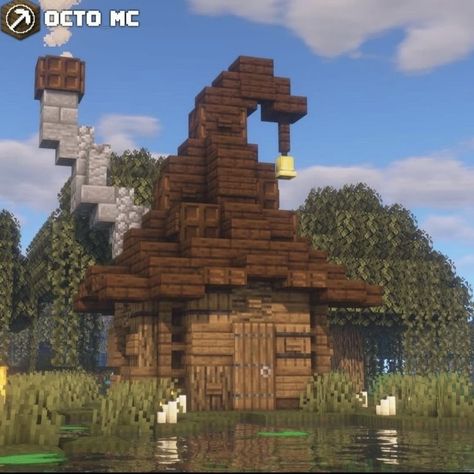 Halloween Themed Minecraft Builds, Minecraft Goblin House, Minecraft Witch Hut Ideas, Minecraft Seating Area, Swamp Builds Minecraft, Halloween House Minecraft, Minecraft Nature Ideas, Halloween Minecraft Houses, Minecraft Halloween House