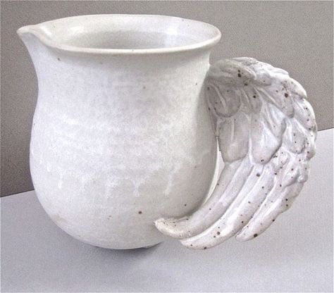 Angel wing pitcher Table For Christmas, Pottery Angels, Diy Wings, Clay Cup, Ceramic Inspiration, Ceramic Angels, Clay Mugs, Ceramics Projects, Ceramic Pitcher