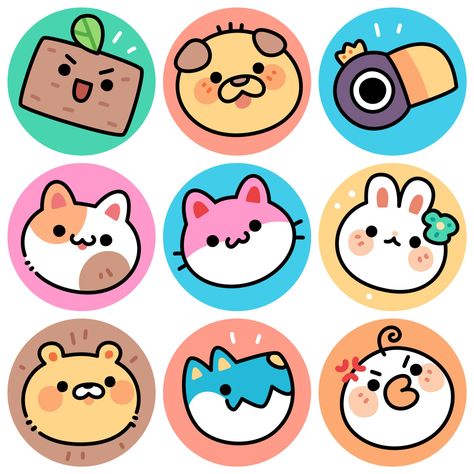 Cute Cartoon Creatures, Cute Stickers Pack, Cute Animal Character Design, Cute Chibi Stickers, Cute Chibi Animals, Animal Chibi, Cute Animal Character, Cute Animal Stickers, Color Stickers