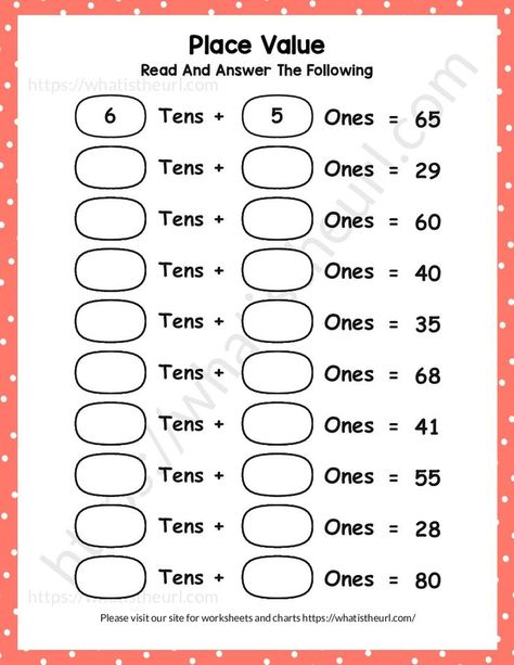 This is “exercise 2” to find the place value in numbers. There is a total of 10 pages in this worksheet.Please download the PDF Place Value worksheets – Tens and Ones Place Value Tens And Ones Worksheets, Tens And Ones Worksheets First Grade, Number Value Worksheets, Place Value Activities 2nd, Tens And Ones Worksheet, Place Value Tens And Ones, Mental Maths, Tens And Units, Worksheets For Class 1