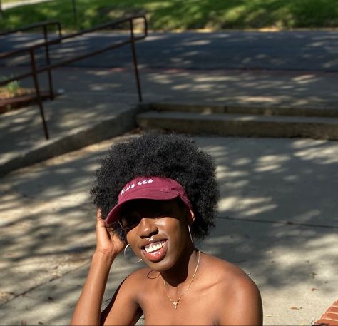 Burgundy hat Hat With Afro, 4c Afro, Burgundy Hat, Visor Hat, Take Me Out, Visor Hats, Black Women, Hats, Hair