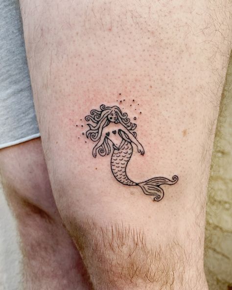 handpoked mermaid from this afternoon for Samuel 🧜‍♀️ taken from my ocean flash sheet 🌊 so happy I finally got to tattoo a mermaid!!! wanted to for so long. would absolutely love to do more, message me if you’re interested! swipe along to see my ocean flash sheet @harmlesstattoo Braintree, Essex message or use my booking form to book your handpokes :) #handpoketattoo #mermaidtattoo #oceantattoo #sealifetattoo #stickandpoke #handpoke #sticknpoke #essextattoo #londontattoo Mermaid Tattoo Aesthetic, Small Mermaid Tattoo Designs, Mermaid Traditional Tattoo, Murphy Tattoo, Vintage Mermaid Tattoo, Small Mermaid Tattoo, Sea Life Tattoos, Mermaid Tattoo Designs, Tattoo 2024