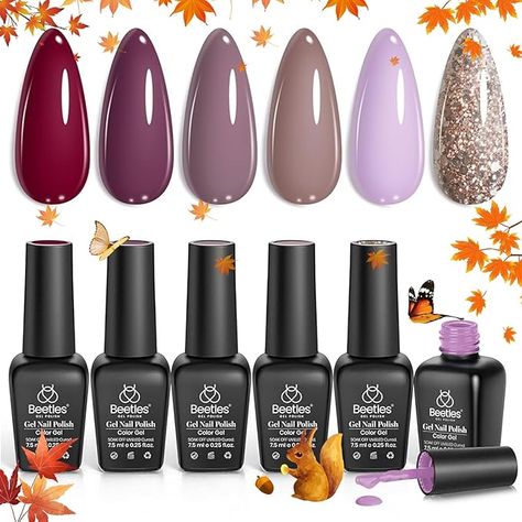 Amazon.com: Beetles Fall Gel Nail Polish - 6 Colors Maroon Purple Red Mauve Lilac Glitter Gel Polish Set Soak Off Uv LED Nail Art Manicure Salon DIY at Home Gift for Women : Beauty & Personal Care Fall Gel Nail Polish, Lilac Glitter, Mani Ideas, Mauve Nails, Glitter Accent Nails, Fall Gel Nails, Maroon Purple, Glitter Gel Polish, Nail Colors Winter