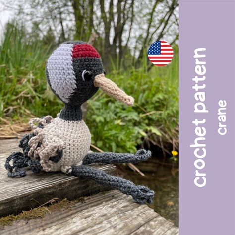 Crochet Pattern Amigurumi Bird Crane  Plushie  PDF Tutorial in English Crochet pattern by Nancy Bird Crochet, Crane Bird, Crochet Pattern Amigurumi, Crochet Patterns Amigurumi, Crochet Pattern, Crochet Patterns, Amigurumi, Knitting, Crochet