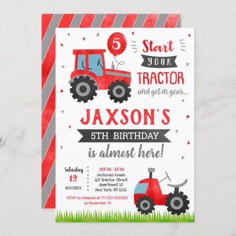 $ 3.1 | Red Tractor Birthday Party Invitation - birthday, invite, first, second, vehicle, tractor, tractors, farmer, barnyard, farm Red Tractor Birthday Party, Red Tractor Birthday, Tractor Birthday Invitations, 10th Birthday Invitation, Tractor Birthday Party, 90th Birthday Invitations, Tractor Party, Tractor Birthday, Farm Birthday Party