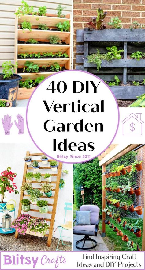 40 DIY Vertical Garden Ideas and Systems to Build - Blitsy Vertical Garden Design Outdoors, Garden Ideas For Small Spaces, Diy Vertical Garden, Vertical Container Gardening, Vertical Herb Gardens, Vertical Garden Wall Planter, Wall Gardens, Garden Diy On A Budget, Diy Container