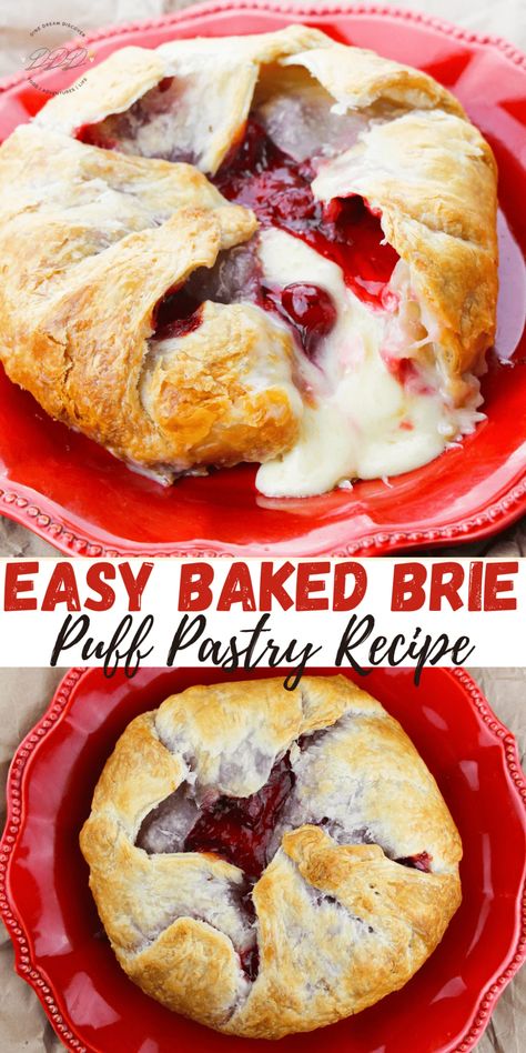 Easy Baked Brie Puff Pastry Recipe - Dine Dream Discover Brie Recipes Easy, Baked Brie Puff Pastry, Easy Baked Brie, Brie Recipes Appetizers, Brie Cheese Recipes, Dessert Flavors, Baked Brie Recipes, Brie Puff Pastry, Brie Appetizer