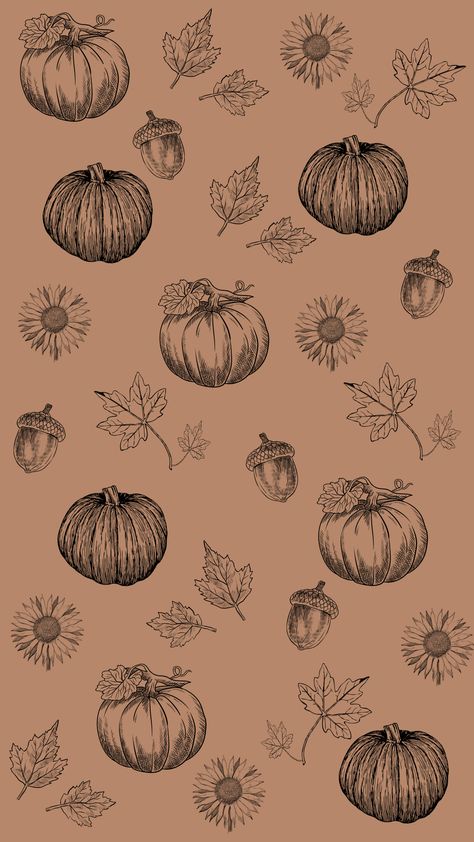 Boho Brown Wallpaper, October Background Wallpapers, Vintage Fall Backgrounds, Fall Leaf Wallpaper, Brown Pattern Wallpaper, Autumn Pattern Wallpaper, Fall Pumpkin Wallpaper, October Aesthetic Wallpaper, Illustration Autumn