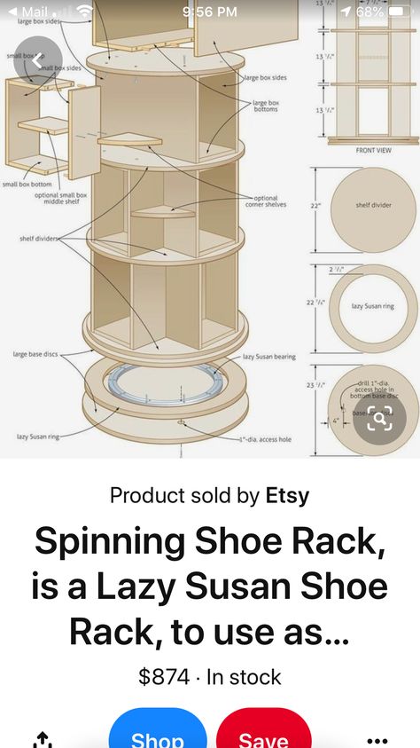 Circular Storage Unit, Rotating Shelves, Lazy Susan Shoe Rack, Shoe Storage Design, Workshop Shelves, Closet Design Layout, Closet Layout, House Furniture Design, Rack Design