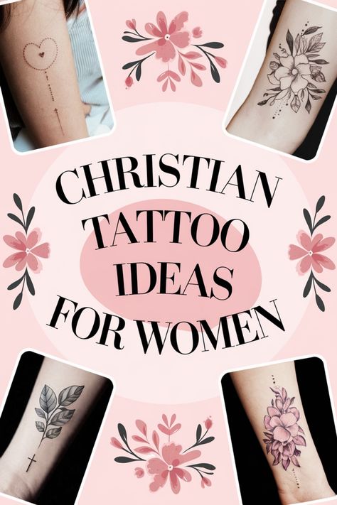 Christian tattoo ideas for women with floral and cross designs. Faith Back Tattoo Women, Christian Calf Tattoos For Women, Feminine Scripture Tattoos, Scripture Inspired Tattoos, Simple Scripture Tattoos, Be Still Forearm Tattoo, Flower With Bible Verse Tattoo, Christian Peace Tattoo, Godly Arm Tattoos For Women