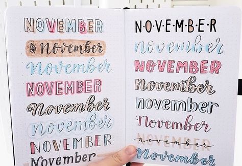 Journalist on Instagram: “Cute ways to write words! #november #novemberbulletjournal #bulletjournal #bulletjournaling #writing #calligraphy #manuscript #fall…” November Bullet Journal Ideas, November Bullet Journal, Bullet Journal Spread Ideas, Journal Spread Ideas, Bullet Journal Titles, Bullet Journal Headers, Beautiful Dawn, Bullet Journal Month, Pretty Writing