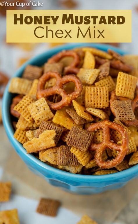 Honey Mustard Chex Mix - Your Cup of Cake Chex Mix Crock Pot, Cereal Mixes, Salty Chex Mix, Healthy Snack Mix, Chocolate Chex Mix, Chex Recipes, Sweet Chex Mix, Cup Of Cake, Check Mix